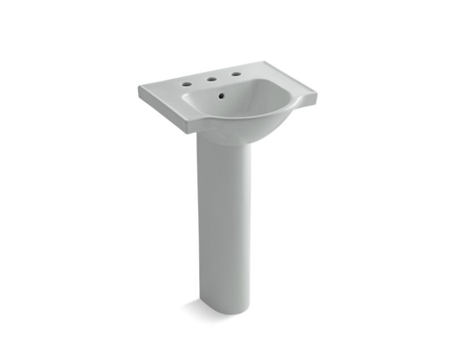 Veer™ 21" pedestal bathroom sink with 8" widespread faucet holes, Ice™ Grey