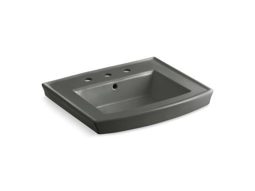 Archer® pedestal bathroom sink with 8" widespread faucet holes, Thunder Grey