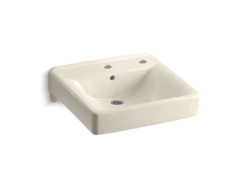 Soho® 20" x 18" wall-mount/concealed arm carrier bathroom sink right-hand soap dispenser hole, Almond