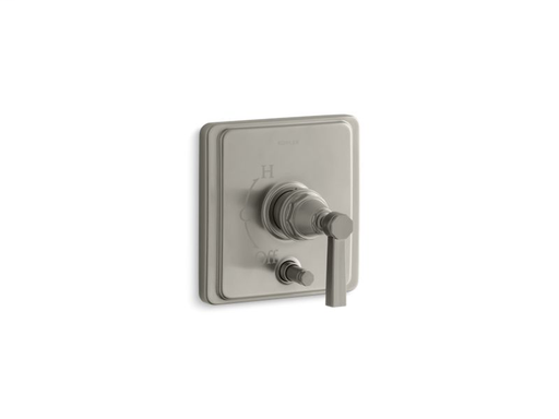 Pinstripe® Rite-Temp® pressure-balancing valve trim with diverter and grooved lever handle, valve not included, Vibrant Brushed Nickel