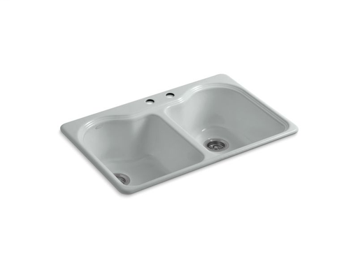 Hartland® 33" x 22" x 9-5/8" top-mount double-equal kitchen sink with 2 faucet holes, Ice™ Grey