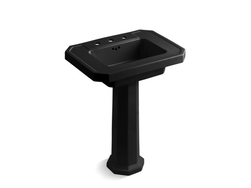 Kathryn® pedestal bathroom sink with 8" widespread faucet holes, Black Black