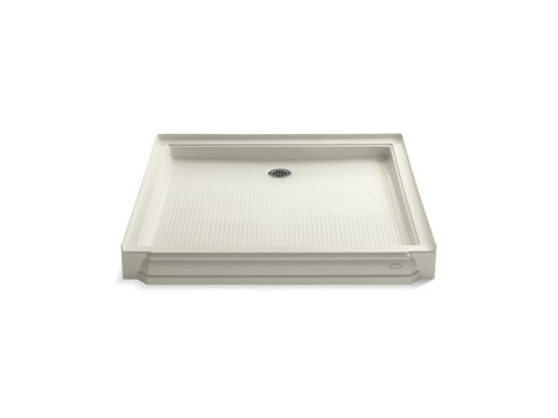 Memoirs® 48" x 48" single threshold rear center drain shower base, Biscuit