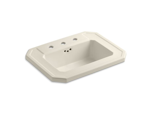Kathryn® drop-in bathroom sink with 8" widespread faucet holes, Almond
