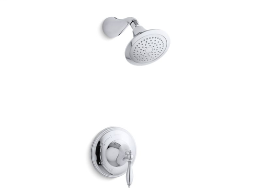 Finial® Traditional Rite-Temp® shower valve trim with lever handle and 2.5 gpm showerhead, Polished Chrome