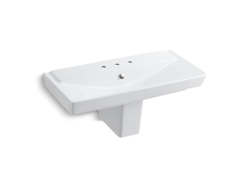 Rêve® 39" semi-pedestal bathroom sink with 8" widespread faucet holes, White