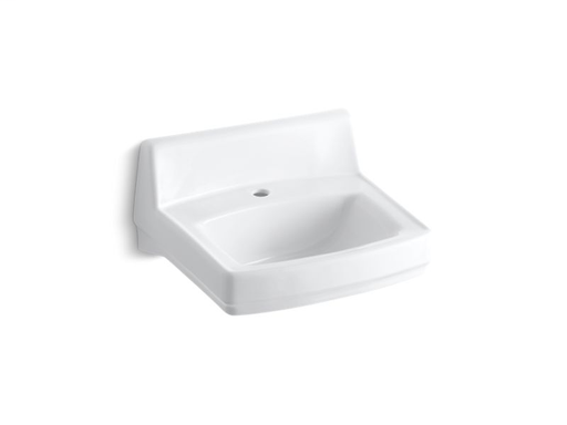 Greenwich™ 20-3/4" x 18-1/4" wall-mount/concealed arm carrier bathroom sink with single faucet hole, drilled for fixture-supported knee-action valve, White