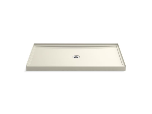 Rely® 60" x 34" single-threshold shower base with center drain, Biscuit