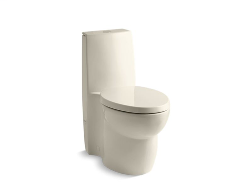 Saile® skirted one-piece elongated dual-flush toilet with top actuator and Saile Quiet-Close™ toilet seat with Quick-Release™ functionality, Almond