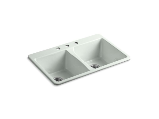 Deerfield® 33" x 22" x 9-5/8" top-mount double-equal bowl kitchen sink, Sea Salt