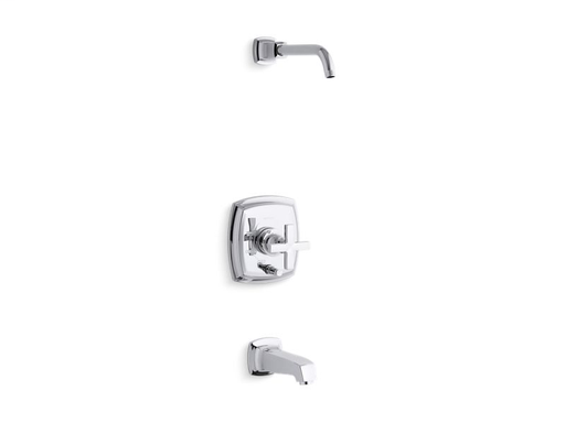 Margaux® Rite-Temp® bath and shower trim set with push-button diverter and cross handle, less showerhead, Polished Chrome