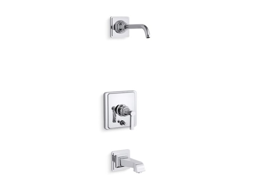 Pinstripe® Pure Rite-Temp® bath and shower trim set with push-button diverter and lever handle, less showerhead, Polished Chrome