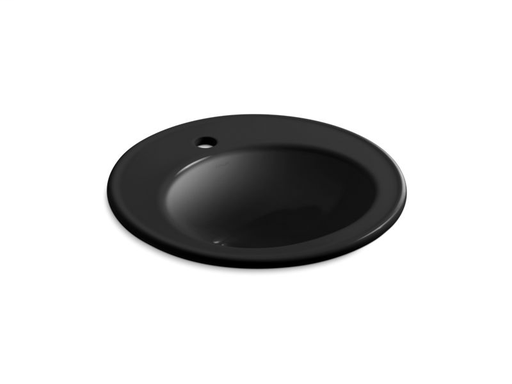 Brookline® 19" diameter drop-in bathroom sink with single faucet hole, Black Black