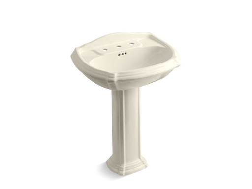 Portrait® pedestal bathroom sink with 8" widespread faucet holes, Almond