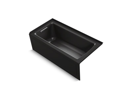 Archer® 60" x 30" alcove VibrAcoustic® bath with integral apron, integral flange and left-hand drain, Black Black