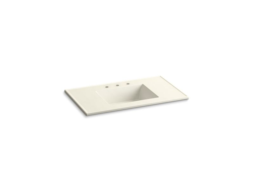 Ceramic/Impressions® 37" rectangular vanity-top bathroom sink with 8" widespread faucet holes, Biscuit Impressions