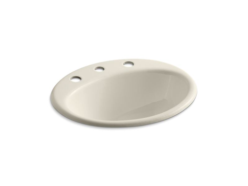 Farmington® drop-in bathroom sink with 8" widespread faucet holes, Almond