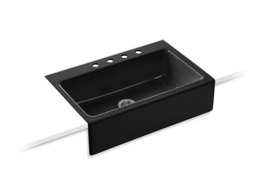 Dickinson® 33" x 22-1/8" x 8-5/8" apron-front, tile-in single-bowl kitchen sink with 4 faucet holes, Black Black