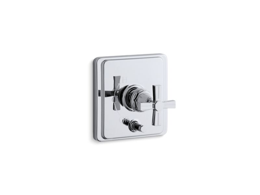 Pinstripe® Rite-Temp® pressure-balancing valve trim with diverter and grooved cross handle, valve not included, Polished Chrome
