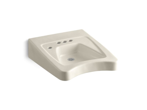 Morningside™ concealed carrier arm mounted wheelchair commercial bathroom sink with 4" centerset faucet holes and left-hand soap dispenser hole, Almond