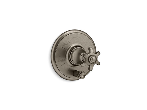Artifacts® Rite-Temp® pressure-balancing valve trim with push-button diverter and prong handle, Vintage Nickel