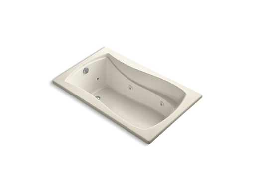 Mariposa® 60" x 36" drop-in whirlpool with reversible drain and custom pump location, Almond