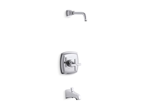 Margaux® Rite-Temp® bath and shower valve trim with cross handle and NPT spout, less showerhead, Polished Chrome