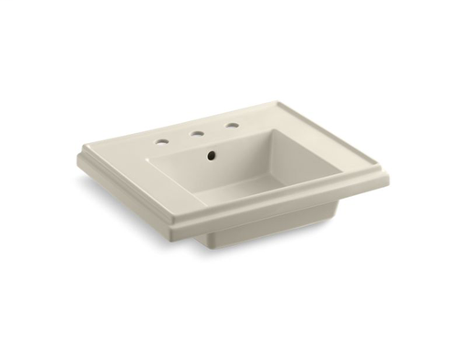 Tresham®24" pedestal bathroom sink basin with 8" widespread faucet holes, Almond