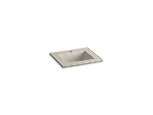 Ceramic/Impressions® 25" rectangular vanity-top bathroom sink with single faucet hole, Sandbar Impressions