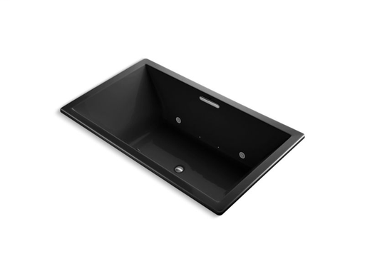 Underscore® Rectangle 72" x 42" drop-in BubbleMassage™ Air Bath with chromatherapy and center drain, Black Black