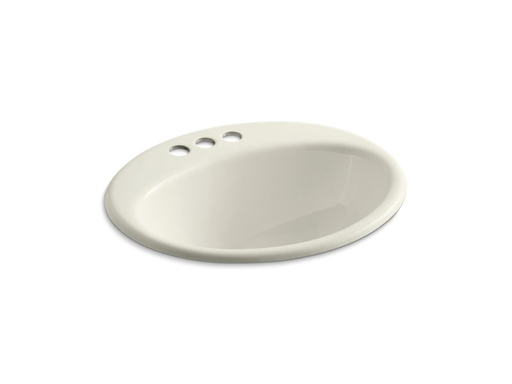 Farmington® drop-in bathroom sink with 4" centerset faucet holes, Biscuit