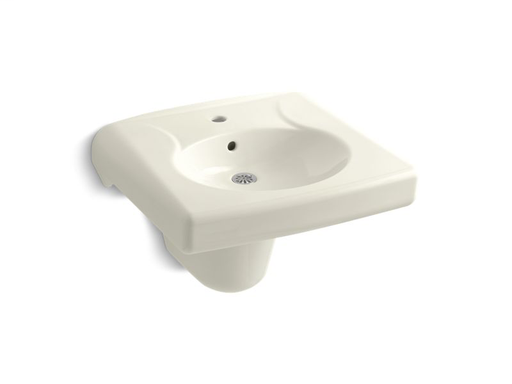 Brenham™ wall-mounted or concealed carrier arm mounted commercial bathroom sink and shroud with single faucet hole, Biscuit