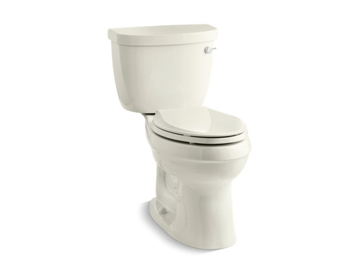 Cimarron® Comfort Height® two-piece elongated 1.28 gpf toilet with AquaPiston® flushing technology, right-hand trip lever and Insuliner® tank liner, seat not included, Biscuit