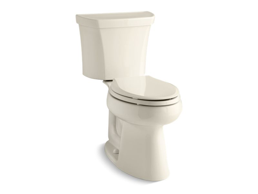 Highline® Comfort Height® two-piece elongated 1.6 gpf toilet with Class Five® flush technology, right-hand trip lever and tank cover locks, seat not included, Almond