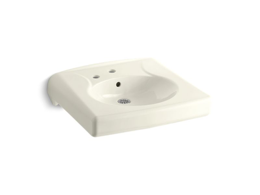 Brenham™ wall-mounted or concealed carrier arm mounted commercial bathroom sink with single faucet hole and left-hand soap dispenser hole, Biscuit