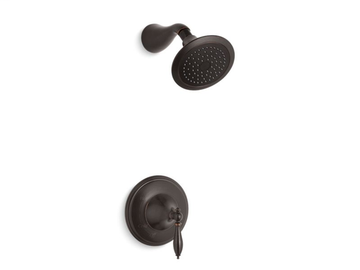 Finial® Traditional Rite-Temp® shower valve trim with lever handle and 2.5 gpm showerhead, Oil-Rubbed Bronze