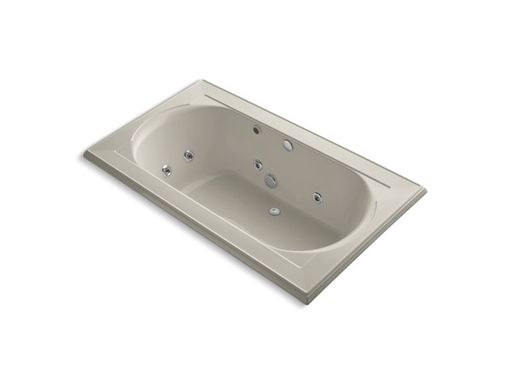 Memoirs® 72" x 42" drop-in whirlpool with reversible drain, heater and custom pump location without jet trim, Sandbar