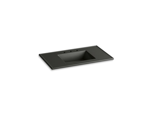 Ceramic/Impressions® 37" rectangular vanity-top bathroom sink with 8" widespread faucet holes, Thunder Grey Impressions