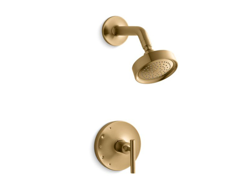Purist® Rite-Temp® shower valve trim with lever handle and 2.5 gpm showerhead, Vibrant Moderne Brushed Gold