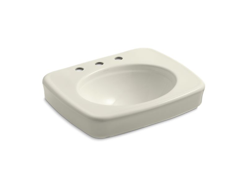 Bancroft® pedestal bathroom sink basin with 8" widespread faucet holes, Biscuit