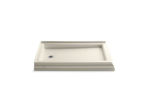 Memoirs® 48" x 34" double threshold left-hand drain shower base, Almond