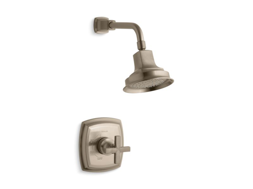 Margaux® Rite-Temp® shower valve trim with cross handle and 2.5 gpm showerhead, Vibrant Brushed Bronze