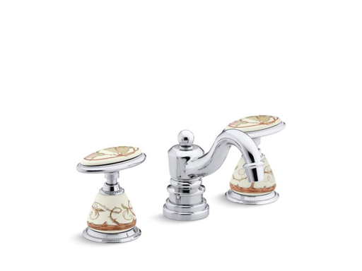 Briar Rose design on Antique ceramic handle insets and skirts for bathroom sink faucets, Biscuit