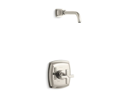 Margaux® Rite-Temp® shower valve trim with cross handle, less showerhead, Vibrant Polished Nickel