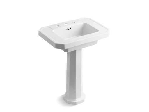 Kathryn® pedestal bathroom sink with 8" widespread faucet holes, White