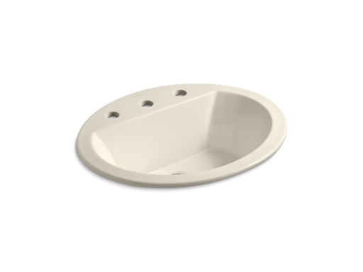 Bryant® oval drop-in bathroom sink with 8" widespread faucet holes, Almond