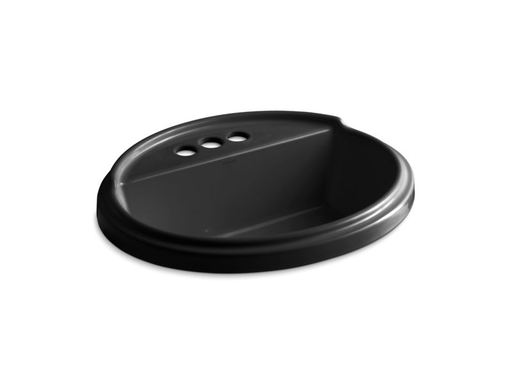 Tresham® oval drop-in bathroom sink with 4" centerset faucet holes, Black Black