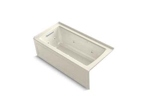 Archer® 60" x 30" alcove whirlpool + BubbleMassage™ Air Bath with left-hand drain, Biscuit