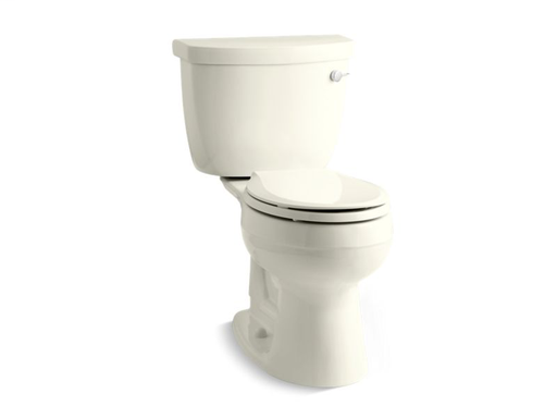 Cimarron® Comfort Height® two-piece round-front 1.28 gpf toilet with AquaPiston® flush technology, right-hand trip lever and Insuliner® tank liner, seat not included, Biscuit