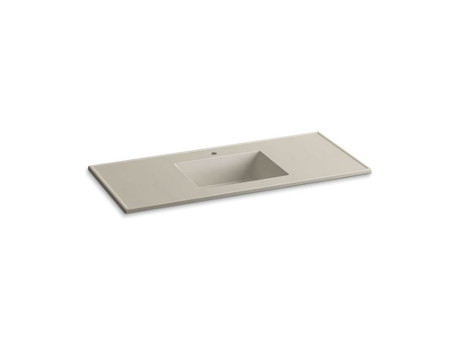Ceramic/Impressions® 49" rectangular vanity-top bathroom sink with single faucet hole, Sandbar Impressions